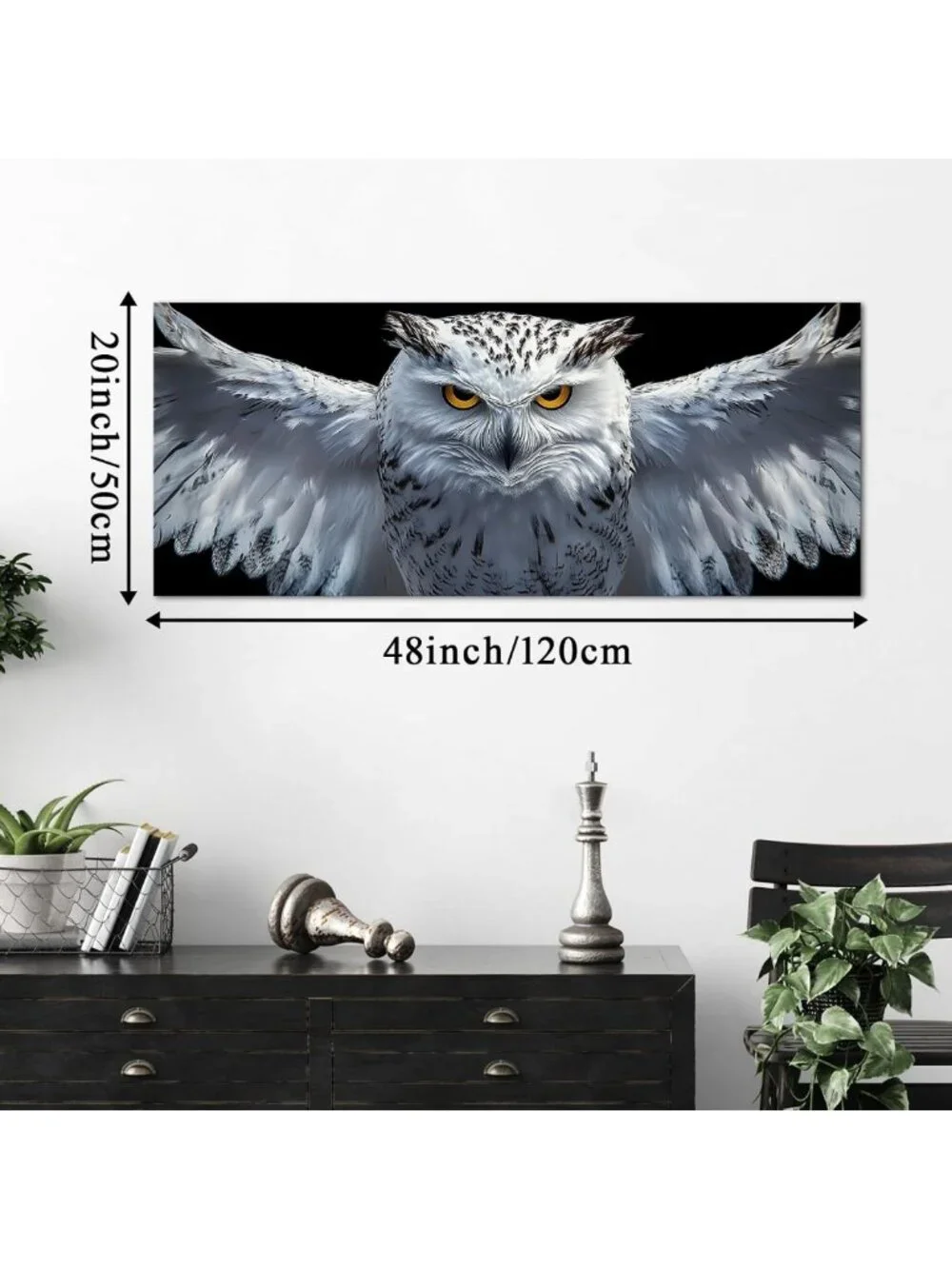 Large Snow Owl Wall Art Canvas Set - Black & White Animal Portraits for Home
